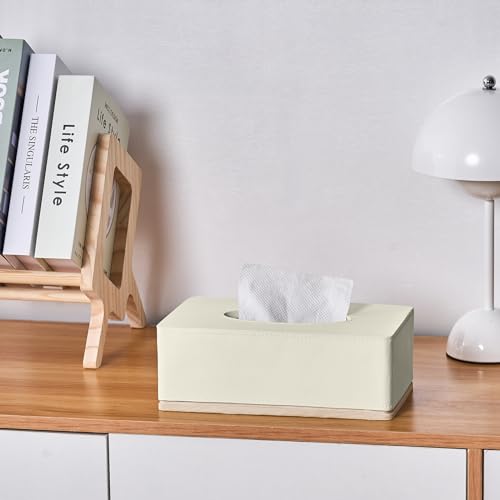 Rectangular Tissue Box Cover for Bathroom,Livingroom,Bedroom, Hand Carved Leather Resin Tissue Box Holder,10 x 5.7 x3.7 in, Beige - color: C-beige