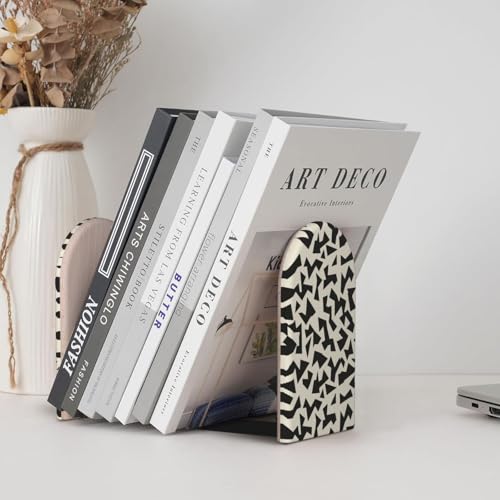 Minimalist Fragmented Angular Shapes Bookends for Shelves 2 Pcs Wooden Book Stopper Organizer for Home Office Libraries