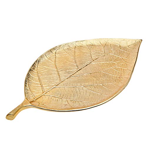 Godinger Gold Leaf Decorative Serving Tray for Appetizers, Desserts, Hors D'vour Dish - Medium - size: 13" x 7.3" x 0.9"