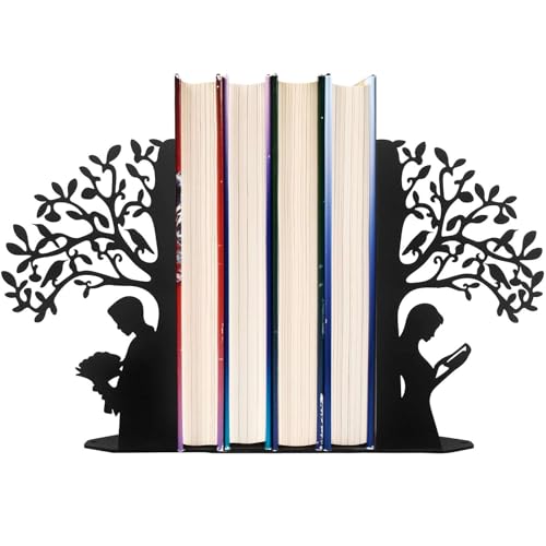 Tree of Life Bookends Decorative Couple Book Ends for Shelves, Black Metal Bookends for Heavy Books, Book Organizer for Desk Bookshelf Home Office Book Stopper Valentines Day Gifts for her - color: Black Tree