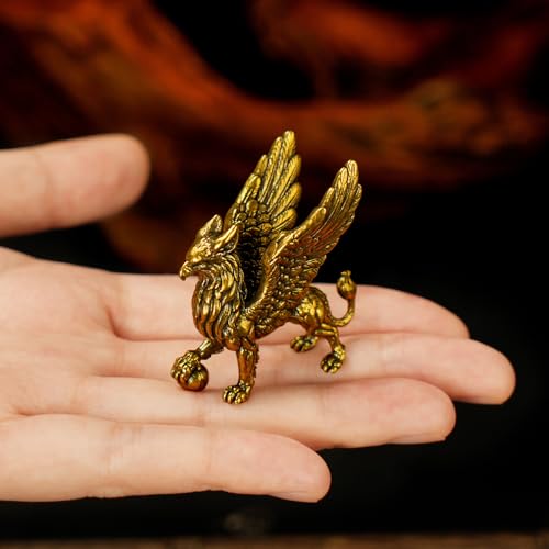 CHOVY Solid Brass Griffin Bookend Set - Heavy Duty Desk Organizer & Medieval Fantasy Decor, 100% Pure Brass Collectible Figurine for Study, Library, Office & Fantasy Lover Gift - color: Griffin