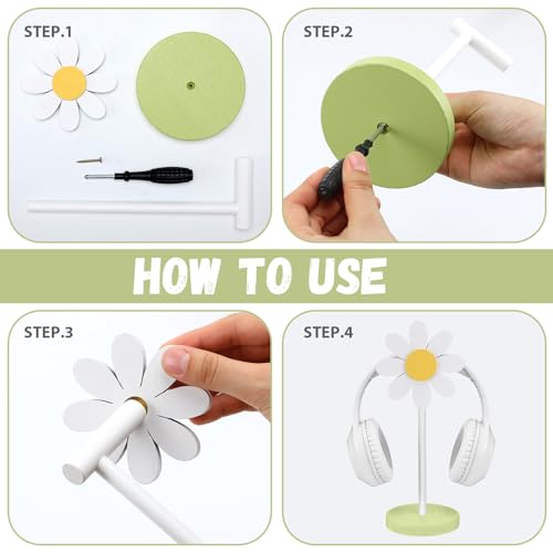 Yookeer Daisy Headphone Stand Cute Headphone Stand Decorative Gamer Gifts for Women Wood Table Decor for Gamer Room Office Desk for Girl Girlfriend Office Worker - style: Daisy