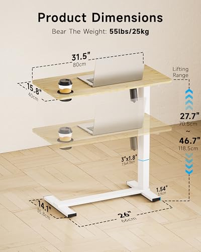 BIZUM Small Electric Standing Desk Bedside Table with Hidden Wheels 31.5 x 15.8 Inch Adjustable Computer Laptop Office Desk, Maple - color: Maple