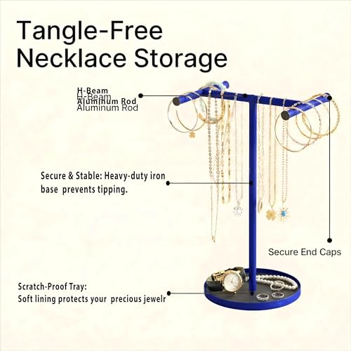 Necklace Holder Organizer, Metal Jewelry Stand to Prevent Bangles, Necklaces, Bracelets, Rings, Earrings and Watch Tangling - color: Blue
