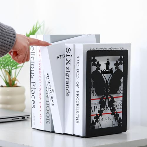 Aertiavty Butterfly Bookends 2 Pcs, Large Heavy Duty Metal Bookends for Shelves, Non-Skid Book Ends Decorative for Heavy Books, Book Holder for Home Office, Morden Book Stopper 7.9"x 4" x 5", 1 Pair - style: Butterfly Style