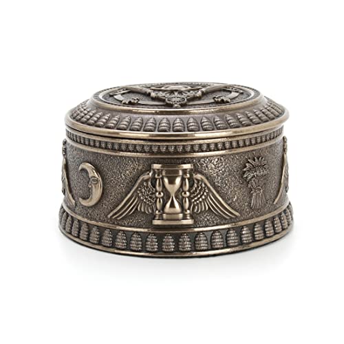Veronese Design 2 3/8" Tall Masonic Eye of Providence Round Trinket Box Resin Sculpture Bronze Finish