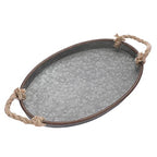 Hipiwe Galvanized Metal Iron Oval Tray with Rope Handle Farmhouse Serving Tray Rustic Industrial Decorative Centerpiece for Coffee Table Weddings and Parties Decor,Small - size: 14.2" x 9.1" x 1.2"