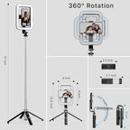 M MYBAT PRO 9" Outdoor Selfie Light - 72" Extendable Tripod Stand with 4-Leg Base, Portable Dimmable LED Lights for Travel/Camping/Riding, Phone Holder & Wireless Remote for YouTube/TikTok/Video