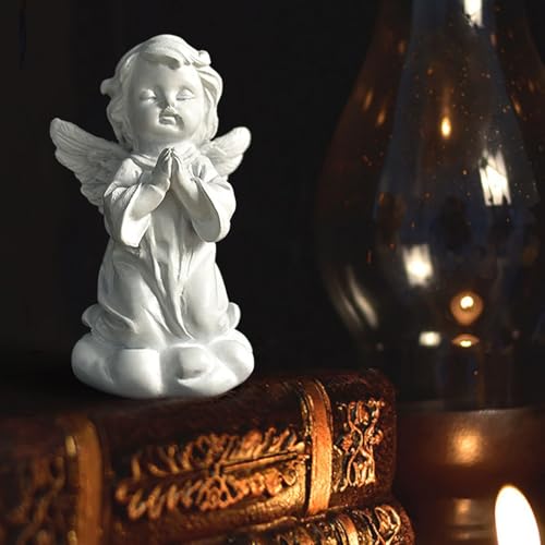 OwMell Little Angel Statue Figurine, Resin Cherub Statue Sleeping Angle Sculpture, Remembrance Healing Sympathy Gift for Memorial, Shelf Home Living Room Desktop Office Decoration - Praying - color: Praying Angel