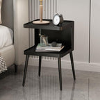 Black Modern Side Table, 2 Tier Small End Tables Bedroom, Metal Side Tables Living Room with 4 Legs, Black Nightstand Square Accent Table for Indoor Outdoor, Easy Assembly - color: Black, style: Rectangular