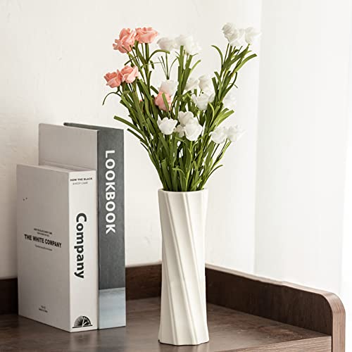 White Ceramic Vase, 8.4" H, Artistic Flower Vase Classic Style for Fireplace Bedroom Kitchen Living Room Centerpieces Office Desk, Fit for Holding Dried Flowers, Fresh Flowers, Artificial Flowers - color: B