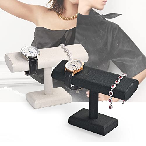 Oirlv Premium Leather Watch Display Stand T-bar Showcase Jewelry Display Holder Home Chain Bracelet Bangle Organizer (Black) - color: Black