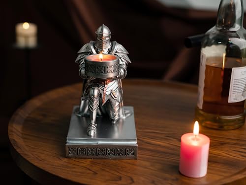 King's Guard Kneeling Knight Candlestick Holders Resin Posture TeaLight Holder Warrior Mobile Phone Stand Pen Holder Candle Holder for Restaurant, Altar, Home Table(Silver) - color: Silver