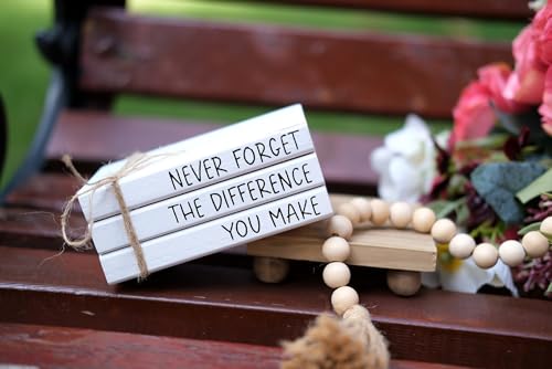 RUKEJUNE Farmhouse Wooden Office Desk Decor - Cute Decorative Books for Shelf Decoration - Inspirational Gifts for Women Men - Never Forget The Difference You Make Sign - color: Never Forget The Difference
