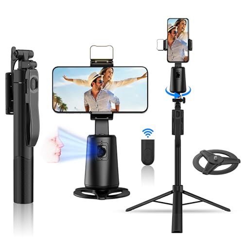 Auto Face Tracking Tripod 360° Rotation, 67" Tripod for iPhone Selfie Stick,Phone Tripod Stand Holder with Remote Gesture Control,No App, for Live Video Tiktok Live Vlog Streaming Video