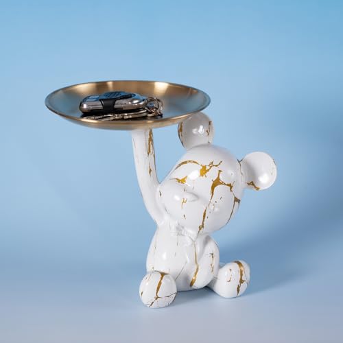 Bear Jewelry Tray Organizer for Keys, Lipsticks, Earrings and Accessories, Bear Statue Suitable for Living Room, Office, Entryway Table and More (White & Gold) - color: White & Gold