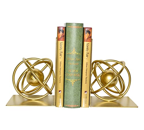 Book Ends Decorative, Modern Metal Unique Gold Bookends for Shelves, Round Design Bookend Book Stopper Holder for Home Office