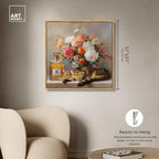 Art Remedy Cat Floral Vase Perfume Canvas Fashion Pet Art, Gold Frame, 30" x 30" - color: Gold Frame, size: 31"L x 31"W