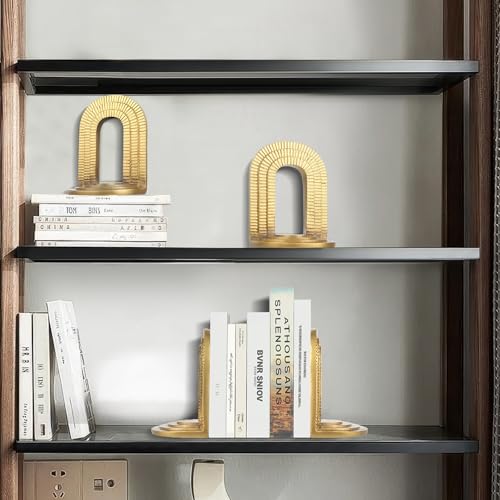 Decorative Gold Bookends for Heavy Books - Set of 2 Vintage Arch Book Ends for Shelves Non-Skid Book Stopper for Christmas Birthday Mother’s