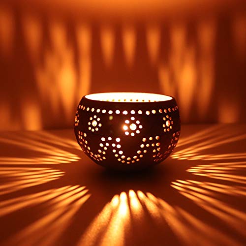 QTMY 2 Pack Votive Candle Holders,Handmade Coconut Shell Candle Holder for Tealight Small Pillar,Rustic,Wooden Style