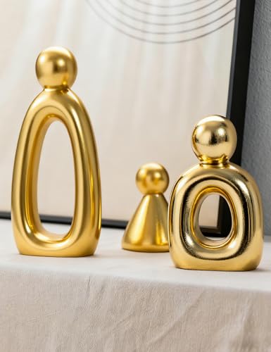 Abstract Family of 3 Figurines Modern Sculptures - Minimalist Home Decor for TV Stand, Bookshelf, Living Room | Decorative Accents and Gift Ideas as Knick Knacks for Shelves (GLOD) - color: Glod