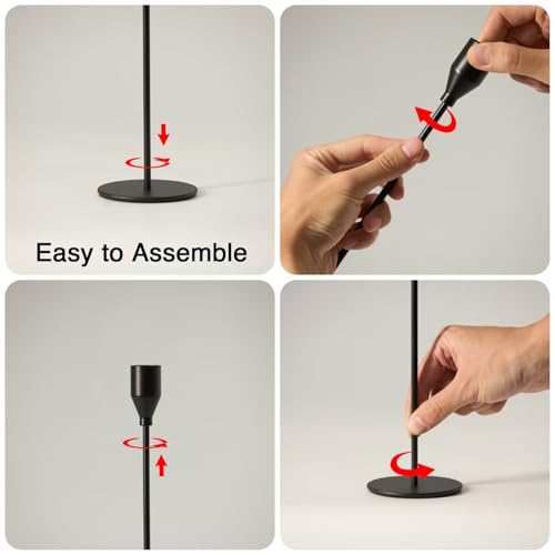 Upgraded Chrome Taper Candle Holders Set of 3 - Modern Matte Black Candlesticks (9/11/13 Inch), Weighted & Rust-Proof Metal Candle Stand for Fireplace Table Centerpiece - color: Black, size: 1 set (3 pcs)