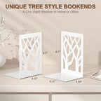 VFINE Withe Bookend 2-Piece, Tree Design Bookends for Shelves, Metal Book Ends for Desk, Decoration Stylish Bookshelf Bookends for Home Office School Supplies - style: White bookend 1 pair