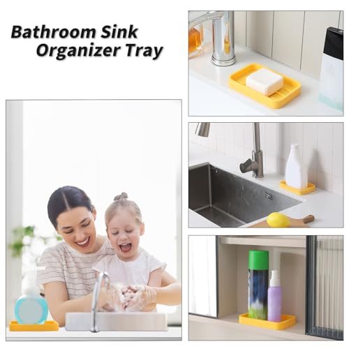 MicoYang Silicone Kitchen Sink Organizer Tray for Multiple Usage,Easy Clean Sponges Holder for Kitchen Bathroom Counter or Sink,Dish Soap Dispenser,Scrubber,Bottle,Cup Yellow 4.9”x 3.2” - color: Yellow, size: 4.9" x 3.2" x 0.7"