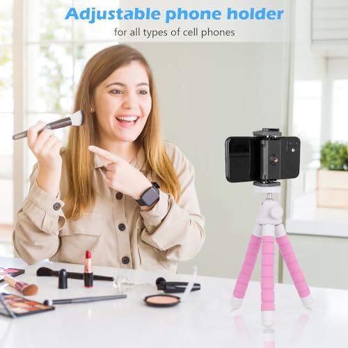 Ubeesize Portable Tripod Stand with Wireless Remote & Clip, Flexible Phone Holder for Video Recording (Pink) - color: Pink, style: Standard