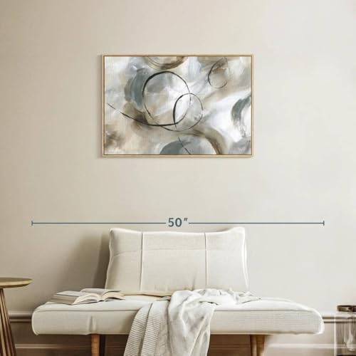 ElephantStock - Allegro Wall Art - Horizontal Floating Framed Canvas - Living Room Wall Decor - Painting Strokes And Lines Framed Canvas Art - Gray And Brown Decor by Nan - 31" x 21" - color: Floating Frame Natural Wood, size: 30"L x 20"W