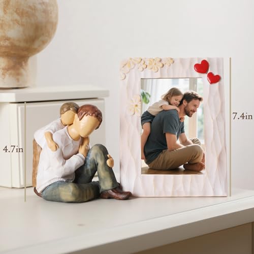 Father Daughter Figurine Personalized Birthday Fathers Day Valentines Gifts for Dad from Daughter 4.7"Resin Hand Painted Sculpture in Memory of Dad Statues for Home Decor(Frame for Free) - style: Father and Child Set