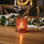 12 Pack Patented Sun Moon Star Embossed Glass Tea Light Candle Holders - Unique Votive Candle Holders for Wedding, Party, and Table Centerpieces (Pumpkin Spice) - color: Pumpkin Spice