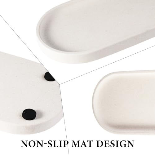 Koville Creamy White Marble Tray for Bathroom, 12"x6" Natural Luxury Marble Vanity Tray for Home Decor Countertop, Stone Oval Trays for Perfume & Jewelry Organizer, Stone Storage Trays - color: Creamy White, size: 12" x 6" x 0.7"