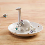 PUDDING CABIN White Dinosaur Ring Holder - Unique Jewelry Dish Tray for Rings, Earrings, Bracelets Organizer - Cute Gifts for Women, Girls, Her Birthday, Christmas, Wedding Gifts - style: White Dinosaur