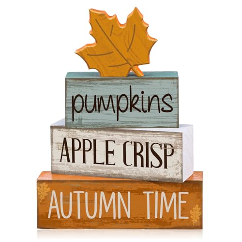Lineshading 4 Pcs Thanksgiving Decoration for Home Wooden Maple Leaf Fall Tiered Tray Decor Thanksgiving Centerpiece Rustic Decorative Maple Leaf Block Signs Gift Farmhouse Autumn Decoration for Home - style: Autumn Maple Leaf