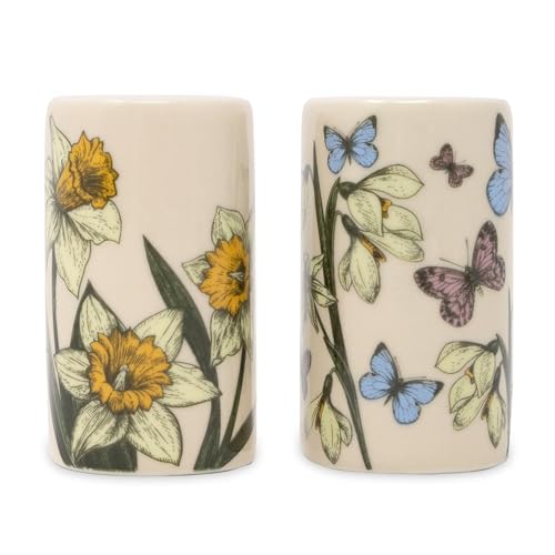 Steel Mill & Co Bud Vase Magnet Set of 2, Ceramic Mini Vases, Magnetic Backing for Fridge, Locker, or Filing Cabinet, Small Bud Holder (Wildflowers)