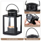 Small Candle Lanterns Decorative Outdoor: 4 Pcs Black Hanging Tea Lights Candle Holder for Table Centerpiece Fireplace Wedding Christmas 3.9" Glass Farmhouse Decor