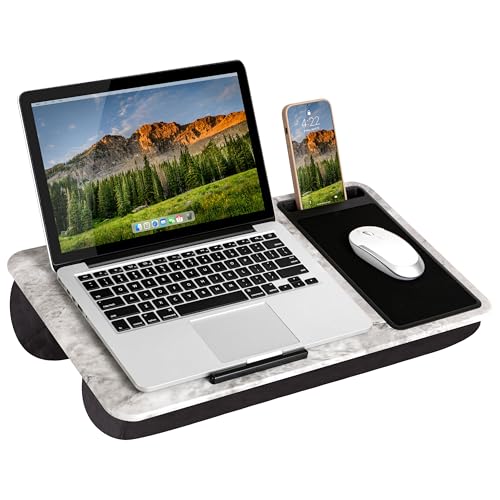 LAPGEAR Home Office Lap Desk with Device Ledge, Mouse Pad, and Phone Holder - White Marble - Fits Up To 15.6 Inch Laptops - Style No. 91501 - color: White Marble, size: Home Office