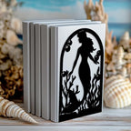 Peacoblue Metal Bookends for Shelves, Modern Decorative Heavy Duty Study Book Support Stoppers for Office, Desk, Shelf, Room 5.3"x4.3"x7.9" Cast Iron Simple Tall Bookends, 1 Pair (Mermaid) - style: Mermaid