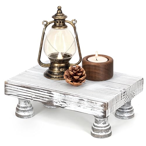 EOSAHR Boho Fir Wood Risers for Decor for Small Vanity - Decorative Risers Display Stand for Home Decor - Double as Plant Stand & Perfume Organizer (Distressed White, 8.5") - color: C-Distressed White