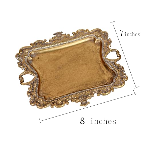 Funly mee Antique Trinket Dish Vintage Metal Jewelry Tray, Wedding Ring & Necklace Holder -8 x 7 inches (Gold, M) - color: Gold, size: Medium