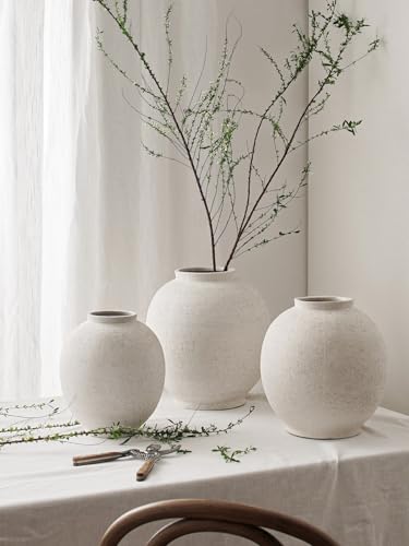 White Ceramic Vase - Large 12.5 Inch Round Floor Vase for Centerpieces, Farmhouse Flower Vases, Rustic Minimalist Home Decor (Sandstone White) - color: Sandstone White, size: 12.5 inch