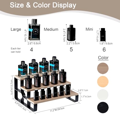 3 Tier Cologne Organizer for Men,Perfume Stand for Dresser,Makeup Organizer for Vanity,Display Riser Stand,Wooden Bathroom Countertop Stand for Bedroom,Dressing(Walnut,Width=11.2") - color: Walnut, size: 3 Tiers-width=11.2"