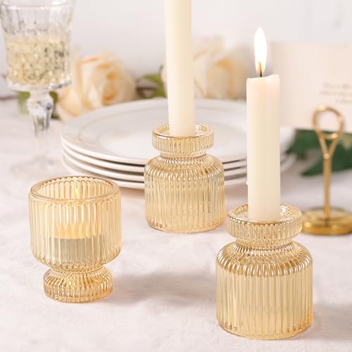 DARJEN 6 Pcs Gold Candlestick Holders - Glass Taper Candle Holders Tealight Votive Candle Holders for Table Centerpieces, Wedding, Dinner Party, Home, Gifts - color: Gold, size: 6Pcs