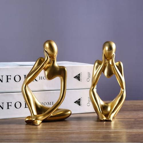 Minimalist Thinker Statue - Abstract Sculpture for Home & Office Decor | Boho Shelf & Coffee Table Accent (Lateral Muse-Silvery) - color: Lateral Muse-silvery