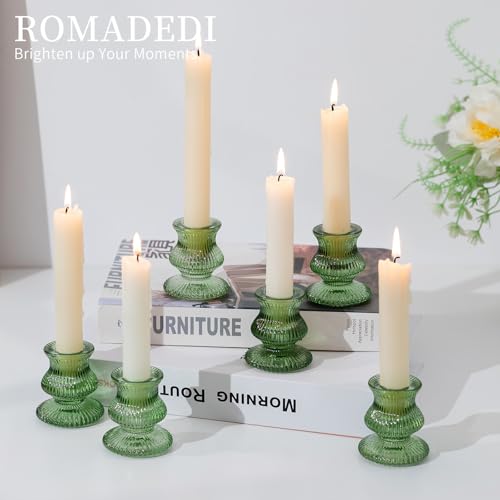 Romadedi Glass Candle Holders for Candlestick - 2 Pcs Green Ribbed Tapered Candle Holder Decor for Table Centerpiece Christmas Party Living Room Dinner Advent - color: Green, size: 2 Pcs