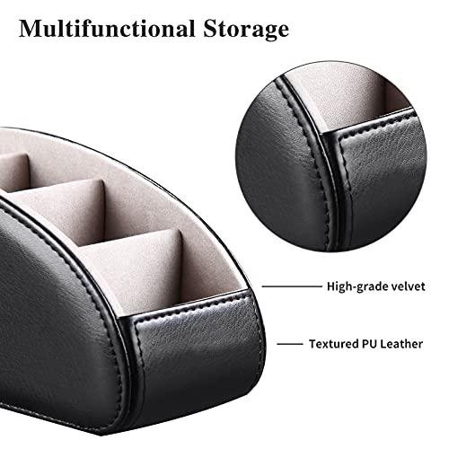 YAPISHI Large Leather TV Remote Control Holder Organizer Black with 5 Compartments Nightstand Desktop Media DVD Player Remote Tray Caddy Storage Box for Mobile Phone Pen Office Stationery Controllers - color: Black, size: Large