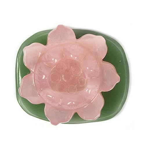 Justinstones Carved Rose Quartz Gemstone Lotus Flower Green Aventurine Lotus Leaf Home Office Decor - color: Flower and Leaf