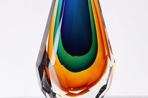 Yao Yuan Handmade Murano Glass Art Decor Sculpture - Unique Hand-Cut Cube Paperweight for Home Décor - size: 12.2in
