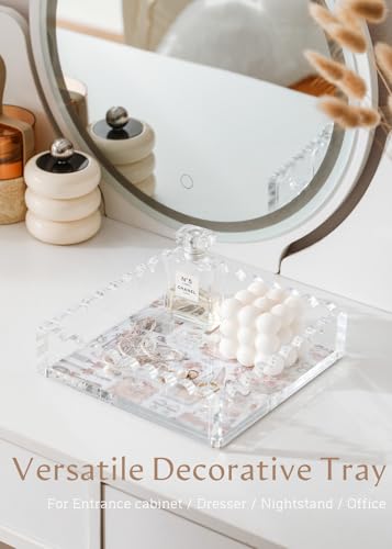 Scalloped Acrylic Tray with Magnetic Mat - Customizable for Photos, Art and Messages, Decorative Trinket Tray for Rings Earrings Necklaces Bracelet, Mothers Day Mom Gifts from Daughter Son - size: Square:7.9*7.9*2inch